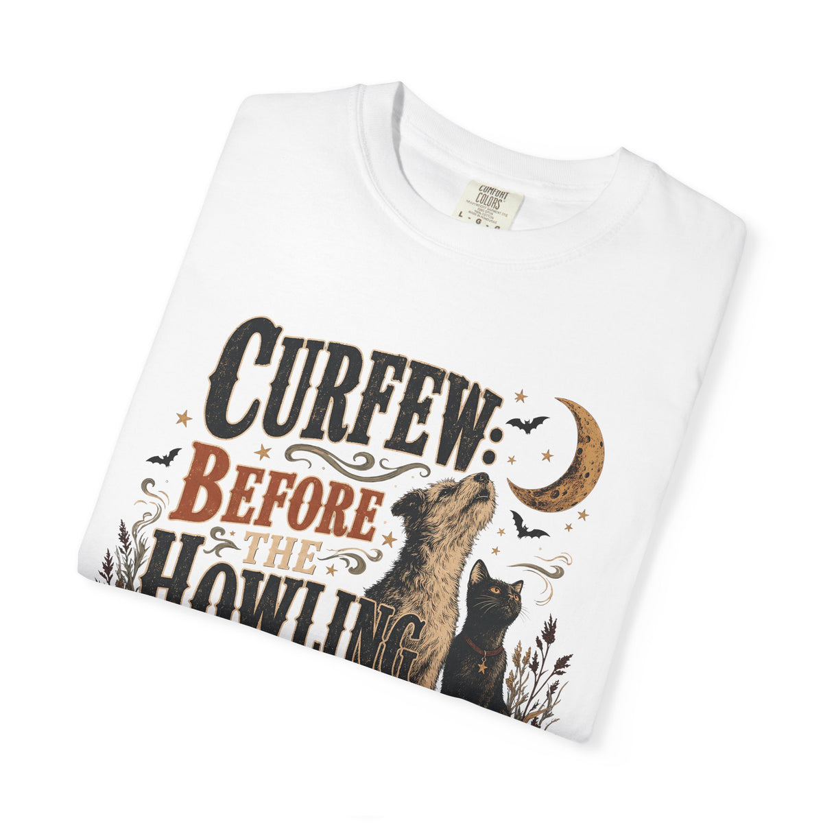 Curfew Before The Howling Starts T-Shirt – Funny Halloween Dog & Cat Tee