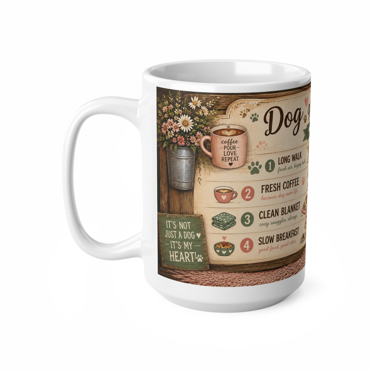 Dog Mom Sunday Menu Mug — Cute Coffee Cup for Dog Lovers (15oz Mug)