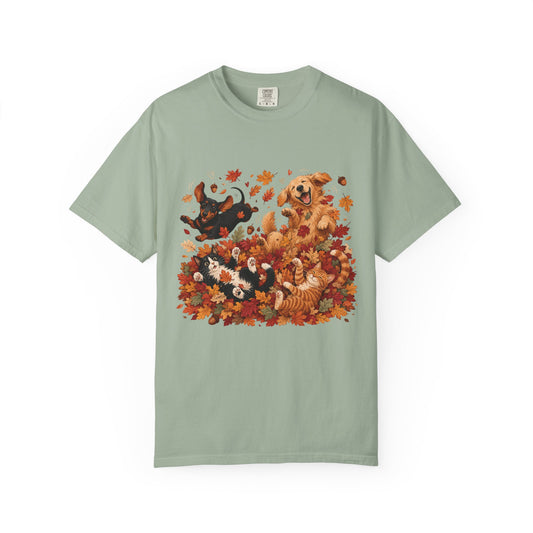Autumn Leaves Dog & Cat T-Shirt – Cute Fall Pet Lover Graphic Tee
