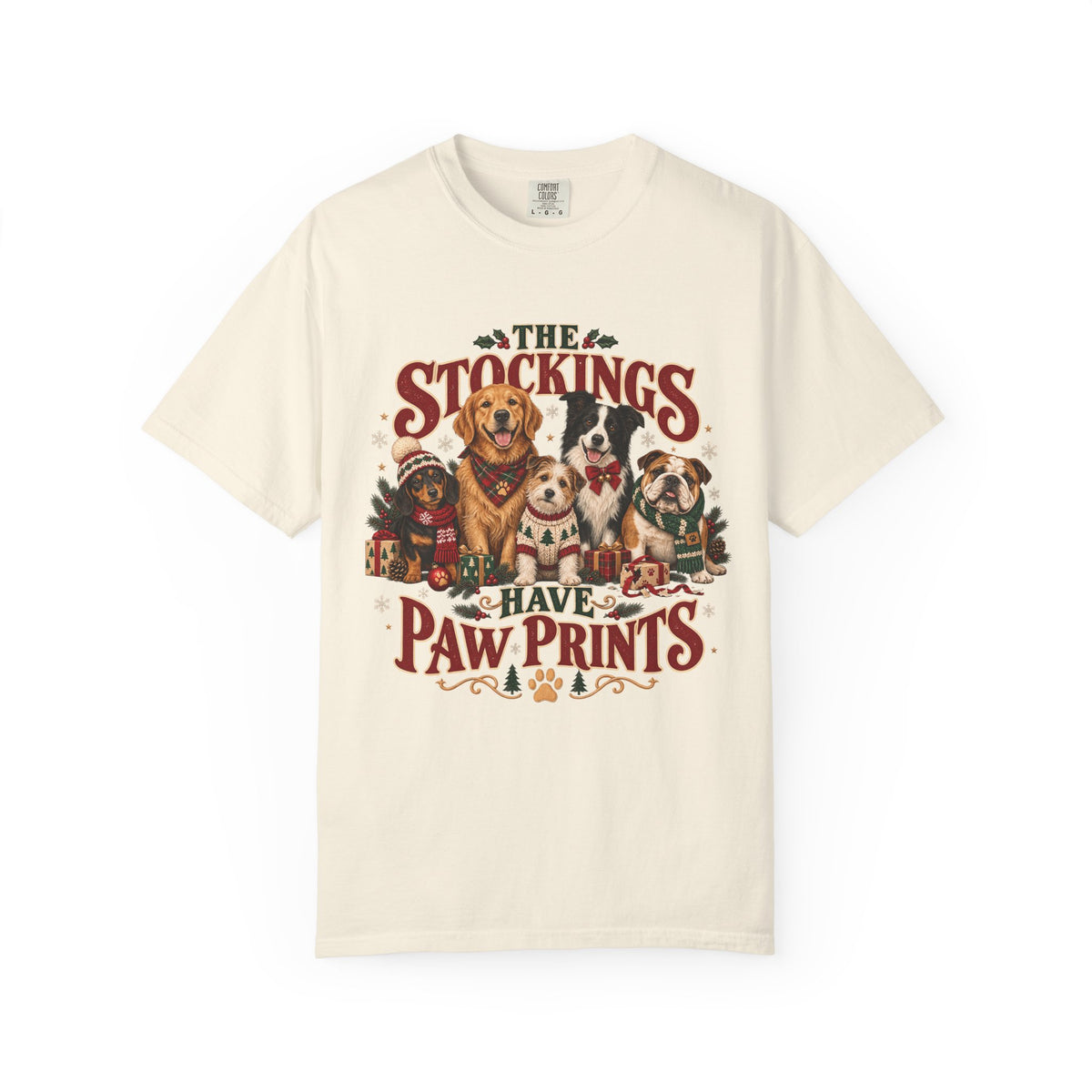 The Stockings Have Paw Prints T-Shirt – Christmas Dog Lover Tee