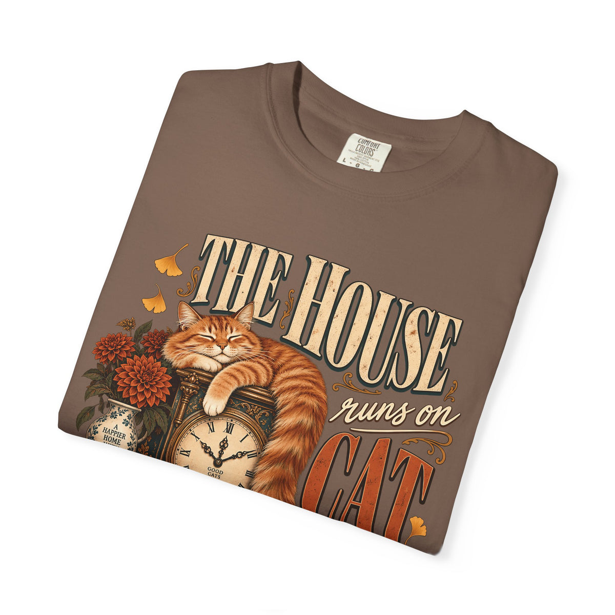The House Runs on Cat Time T-Shirt – Vintage Ginger Cat Lover Tee