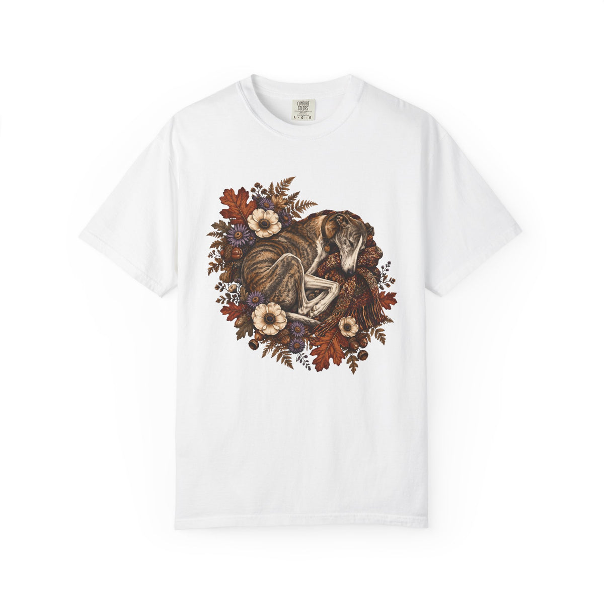 Sleeping Brindle Whippet Grey Hound T-Shirt – Vintage Autumn Sighthound Floral Tee