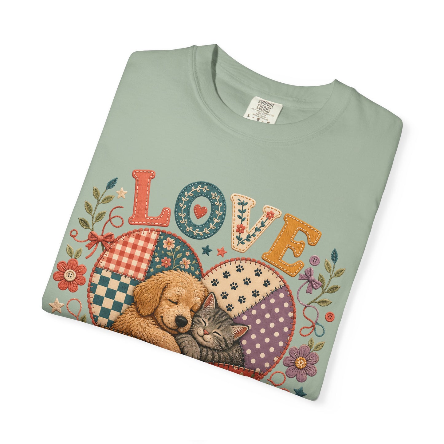 Love Lives Here — Cute Pet Lover T-Shirt - Embroidery Effecrt Print