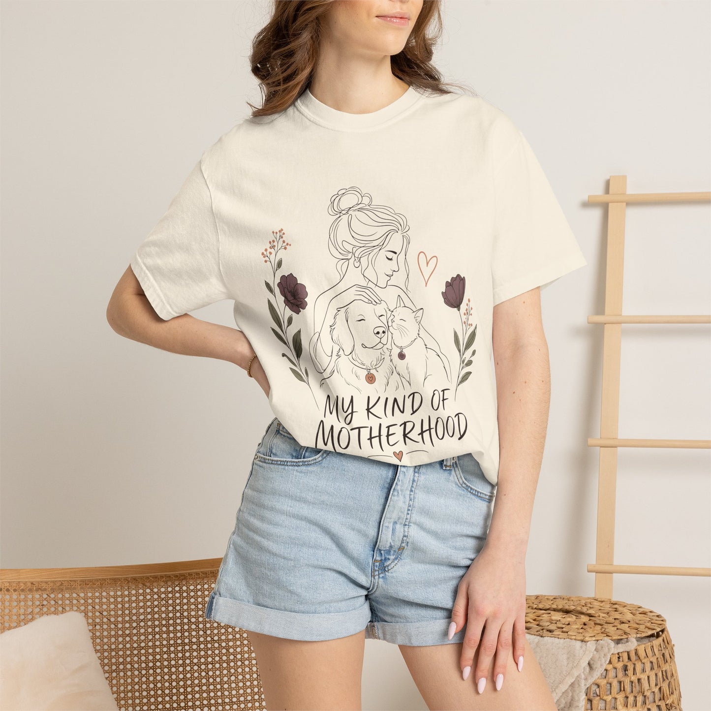 "My Kind of Motherhood" Dog & Cat Mom Line Art T-Shirt