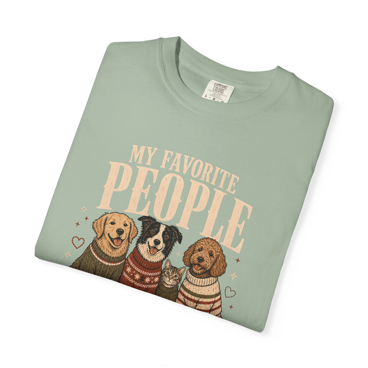 "My Favorite People Have Paws" T-Shirt – Golden Retriever, Border Collie, Cat & Doodle in Sweaters