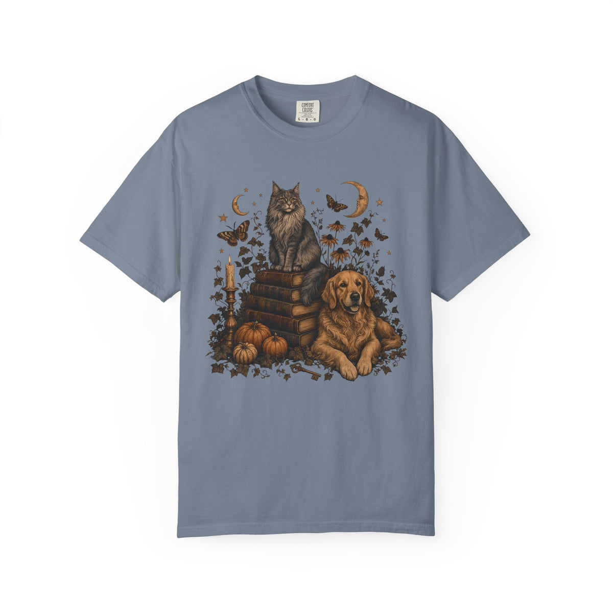 Cozy Autumn Dog & Cat T-Shirt – Dark Academia Pet Lover Tee