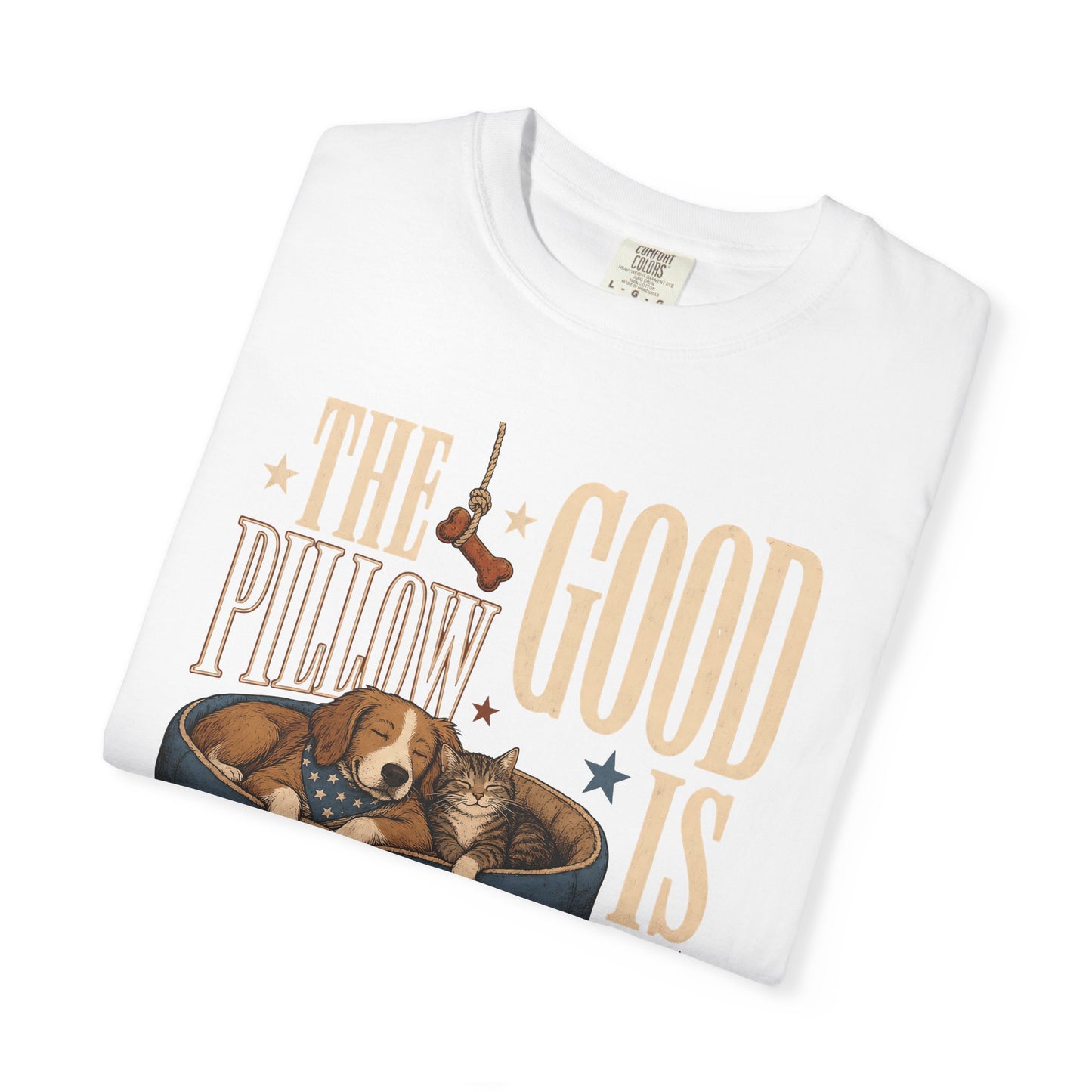 "The Good Pillow Is Taken" Funny Sleeping Dog & Cat T-Shirt