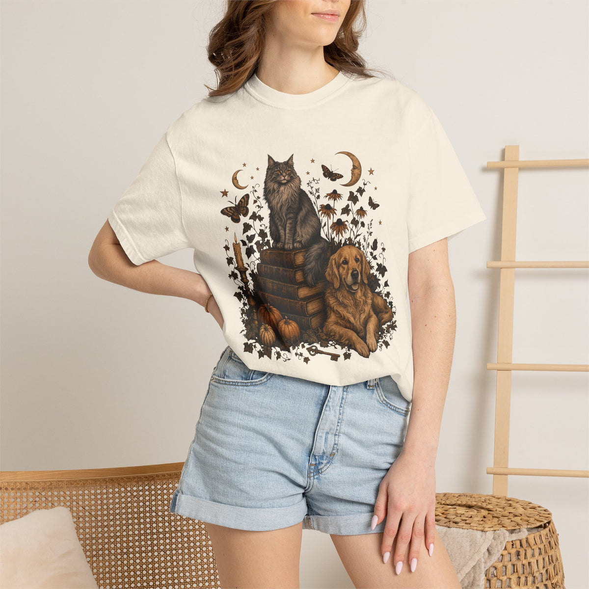 Cozy Autumn Dog & Cat T-Shirt – Dark Academia Pet Lover Tee