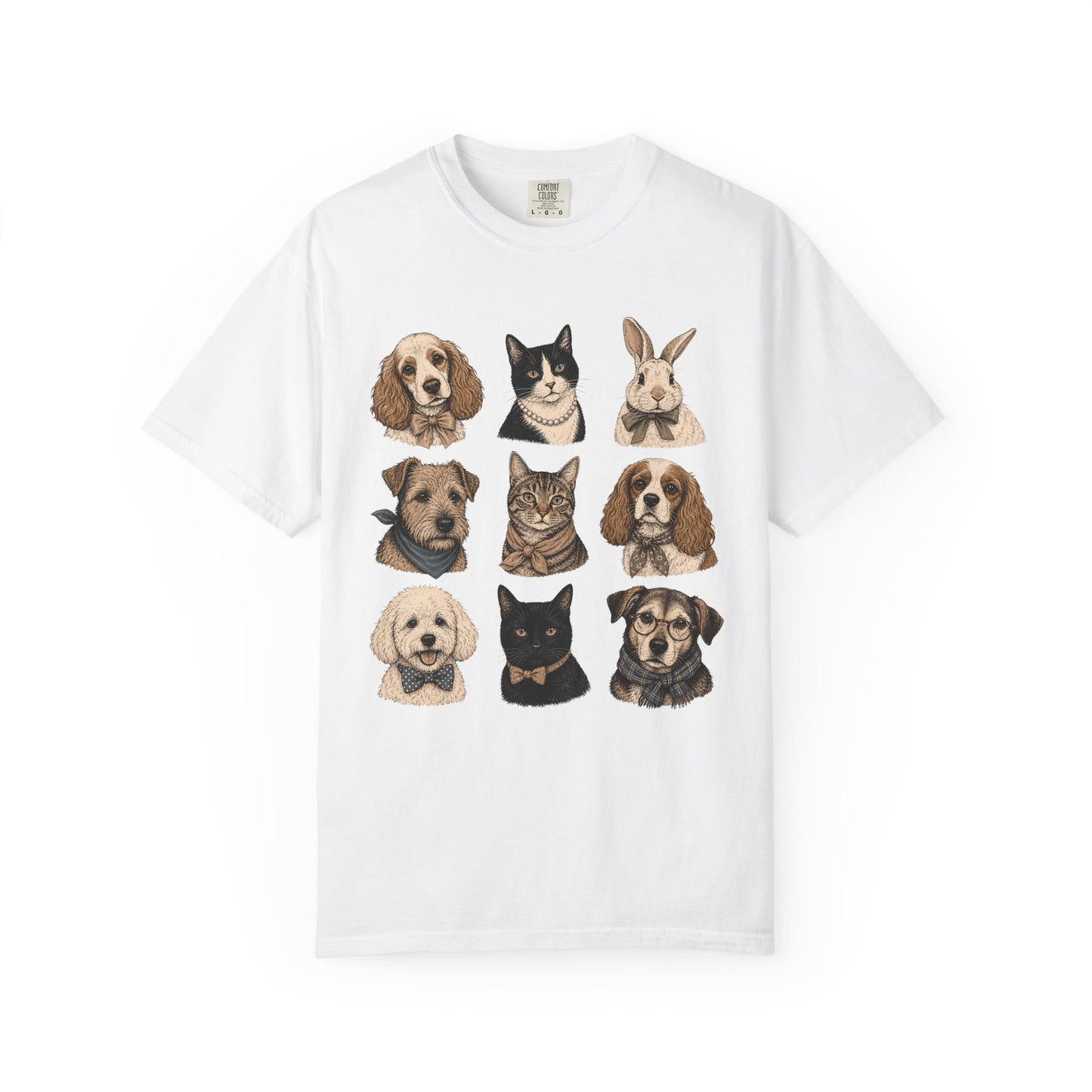 Dapper Pets Portrait Collection T-Shirt – Dogs, Cats & Bunny in Bow Ties & Bandanas