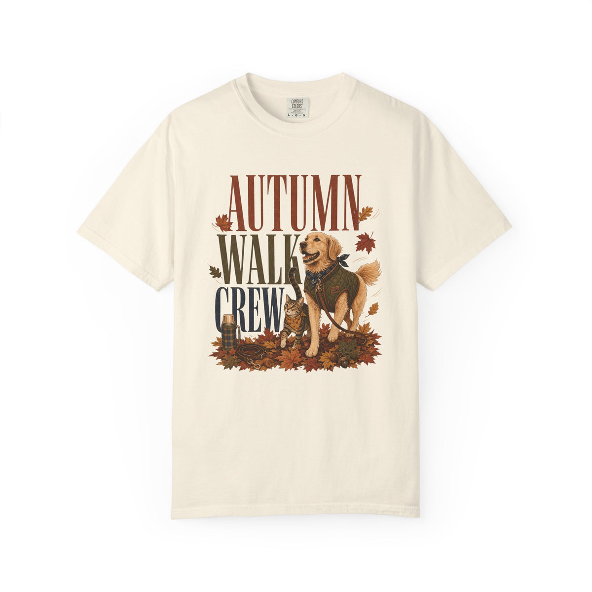 Autumn Walk Crew T-Shirt – Fall Dog & Cat Pet Lover Graphic Tee