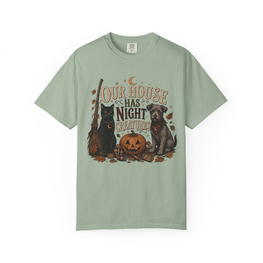 Our House Has Night Creatures T-Shirt – Funny Halloween Dog & Cat Shirt