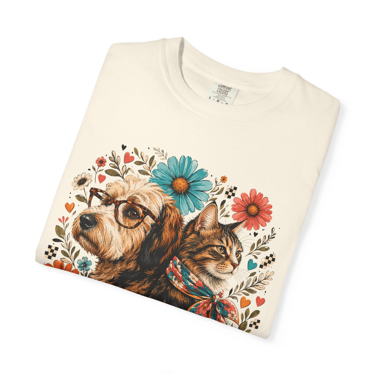 Retro Floral Dog and Cat T-Shirt – Colorful Pet Mom Graphic