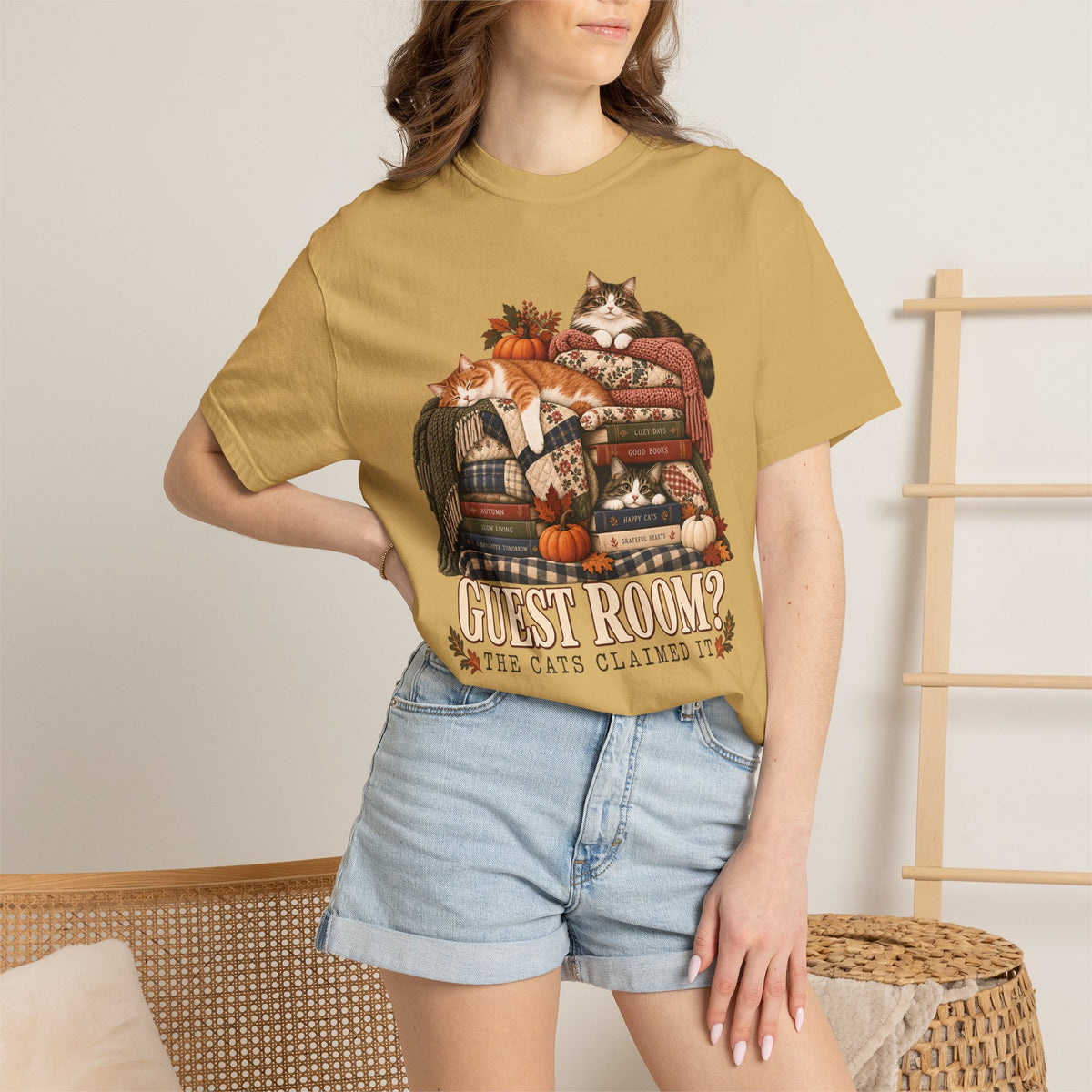 Guest Room? The Cats Claimed It T-Shirt – Funny Cat Lover Tee