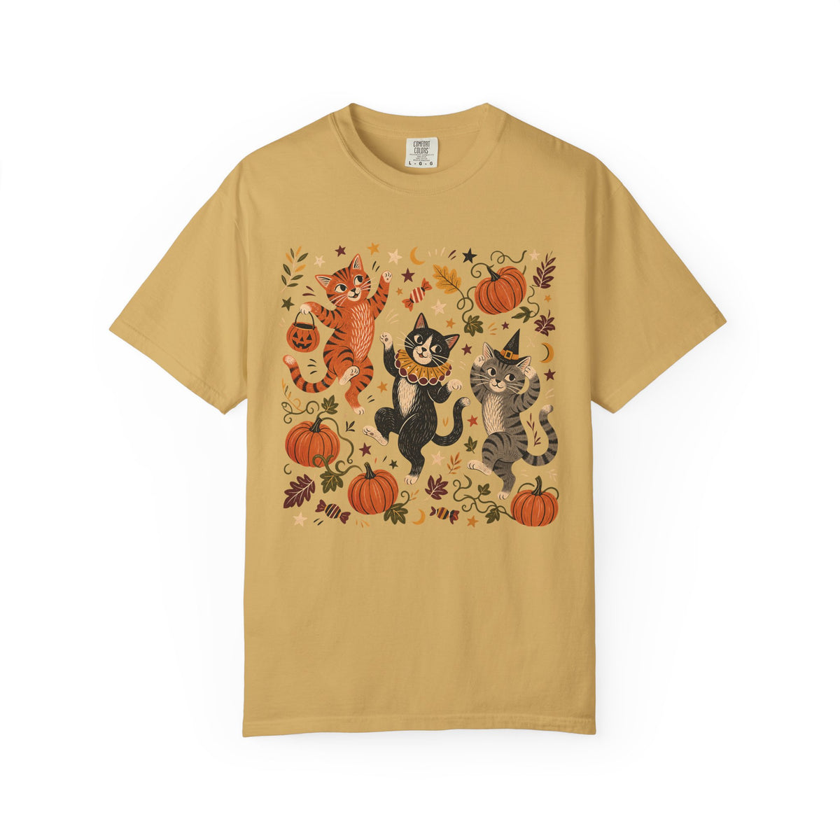 Halloween Cats T-Shirt – Cute Dancing Cats & Pumpkins Fall Cat Lover Tee