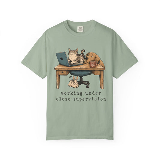 "Working Under Close Supervision" Funny Work From Home Pets T-Shirt