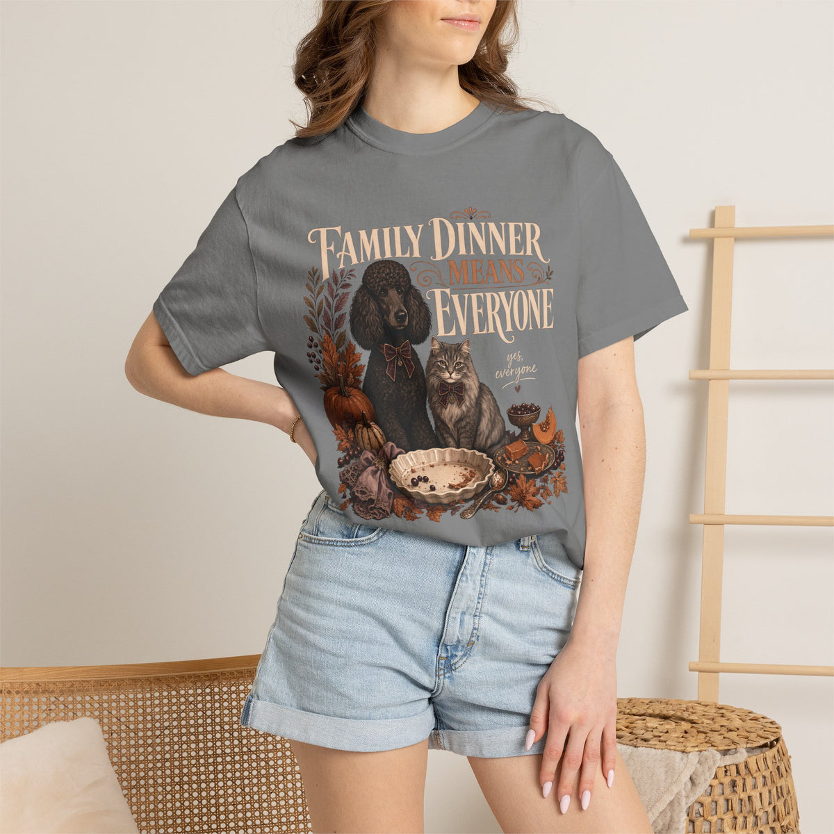 Family Dinner Means Everyone T-Shirt – Funny Dog & Cat Pet Parent Tee