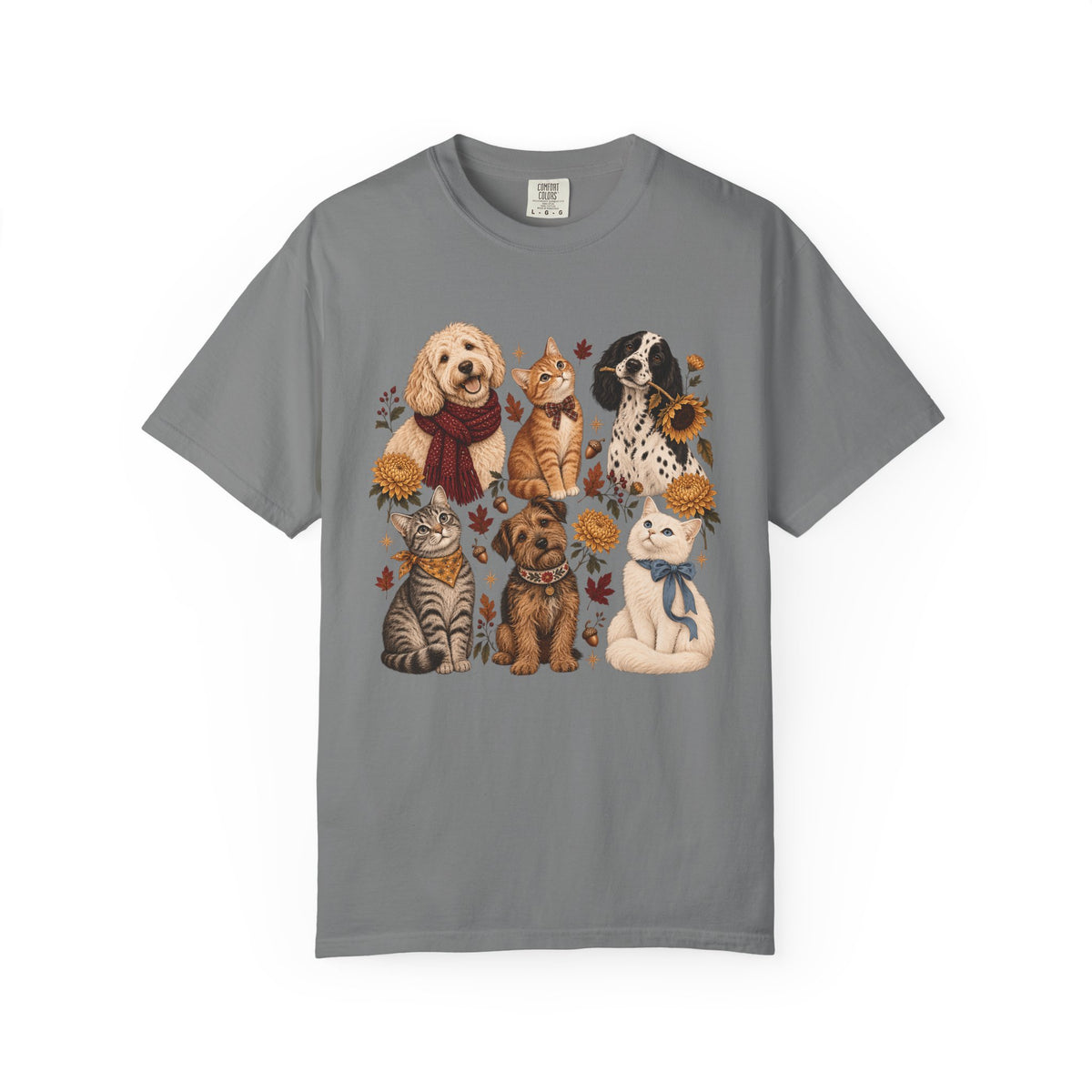 Vintage Autumn Dog & Cat T-Shirt – Six Pets Floral Graphic Tee