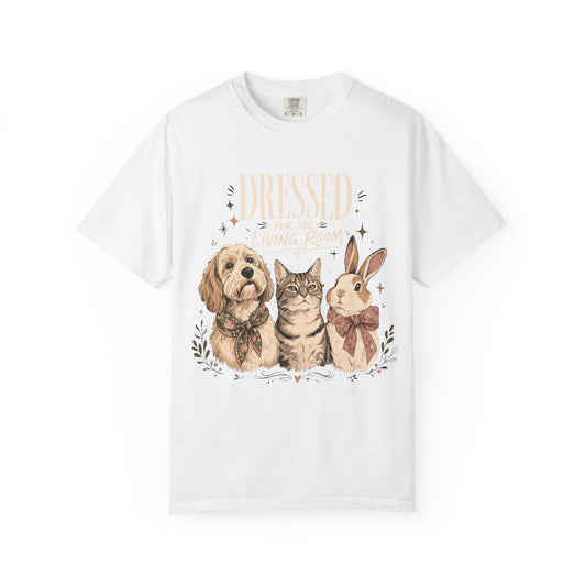 "Dressed for the Living Room" Dog, Cat & Bunny T-Shirt