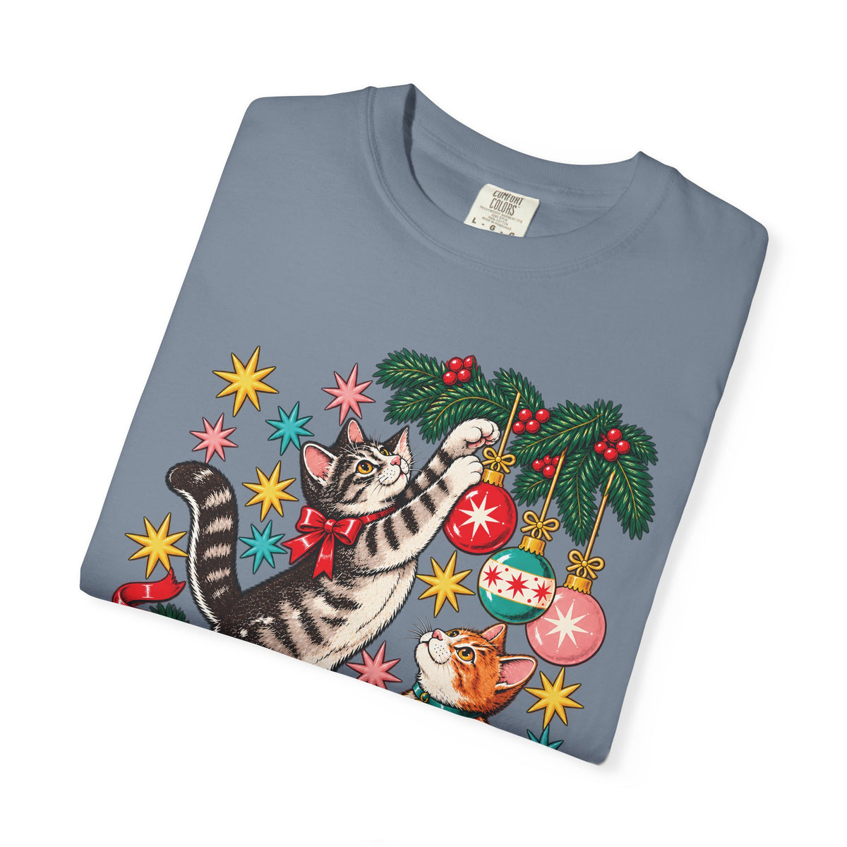 Retro Christmas Cats T-Shirt – Mischievous Cats & Ornaments Tee