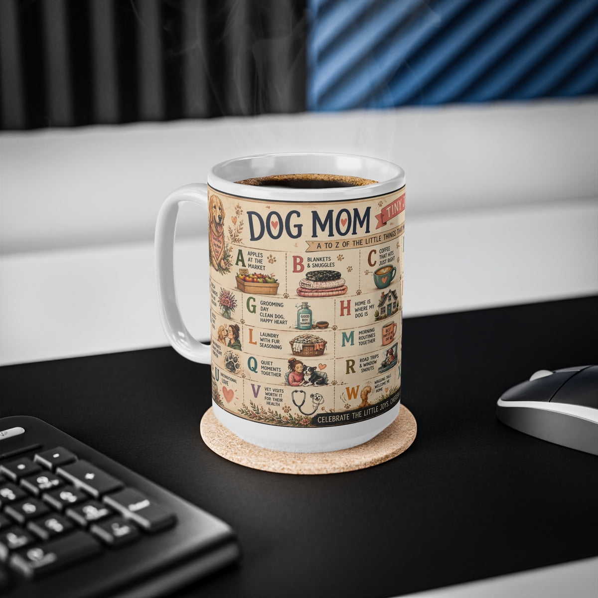 Dog Mom Alphabet Ceramic Coffee Mug — Vintage Illustrated 15oz