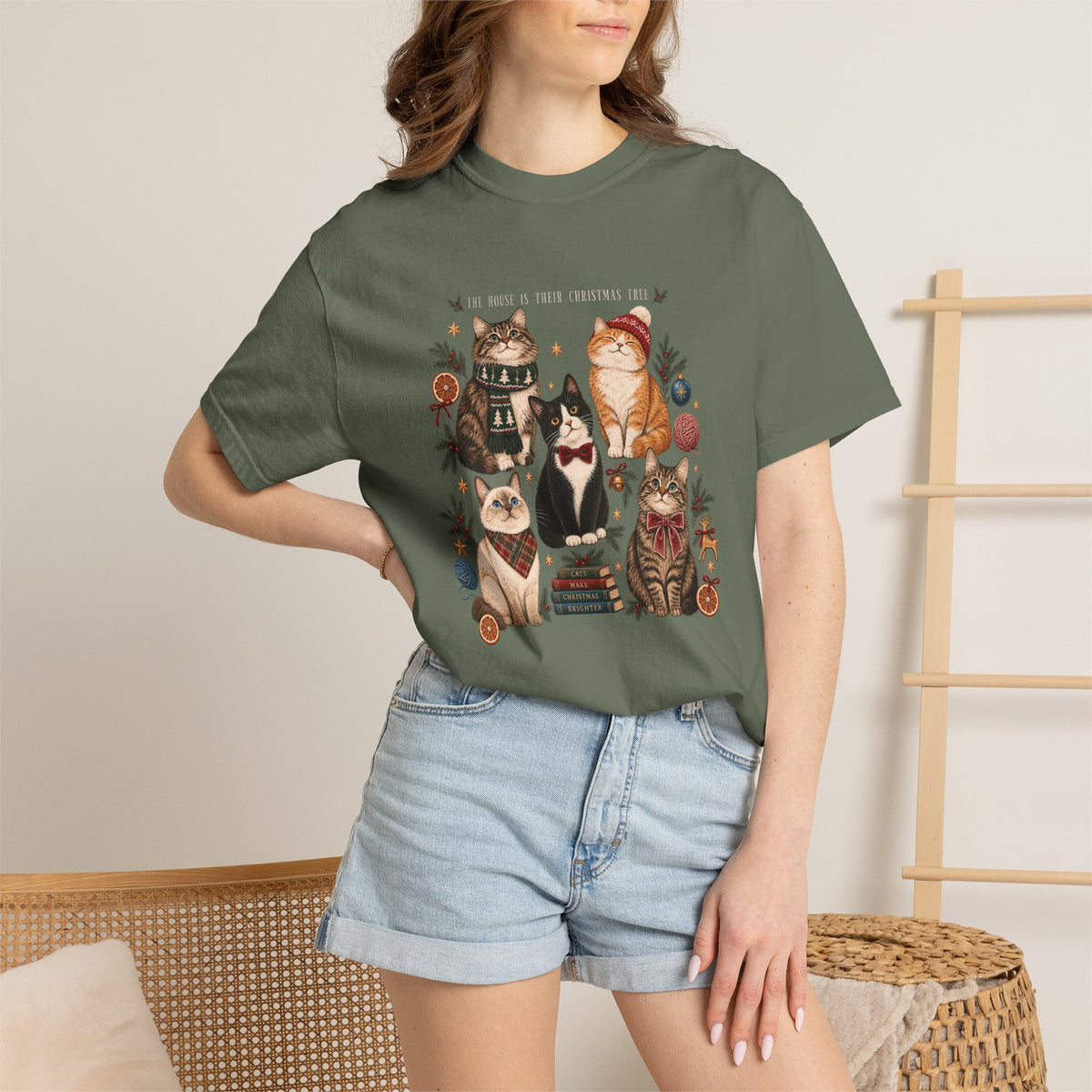 The House Is Their Christmas Tree T-Shirt – Multi-Cat Christmas Tee