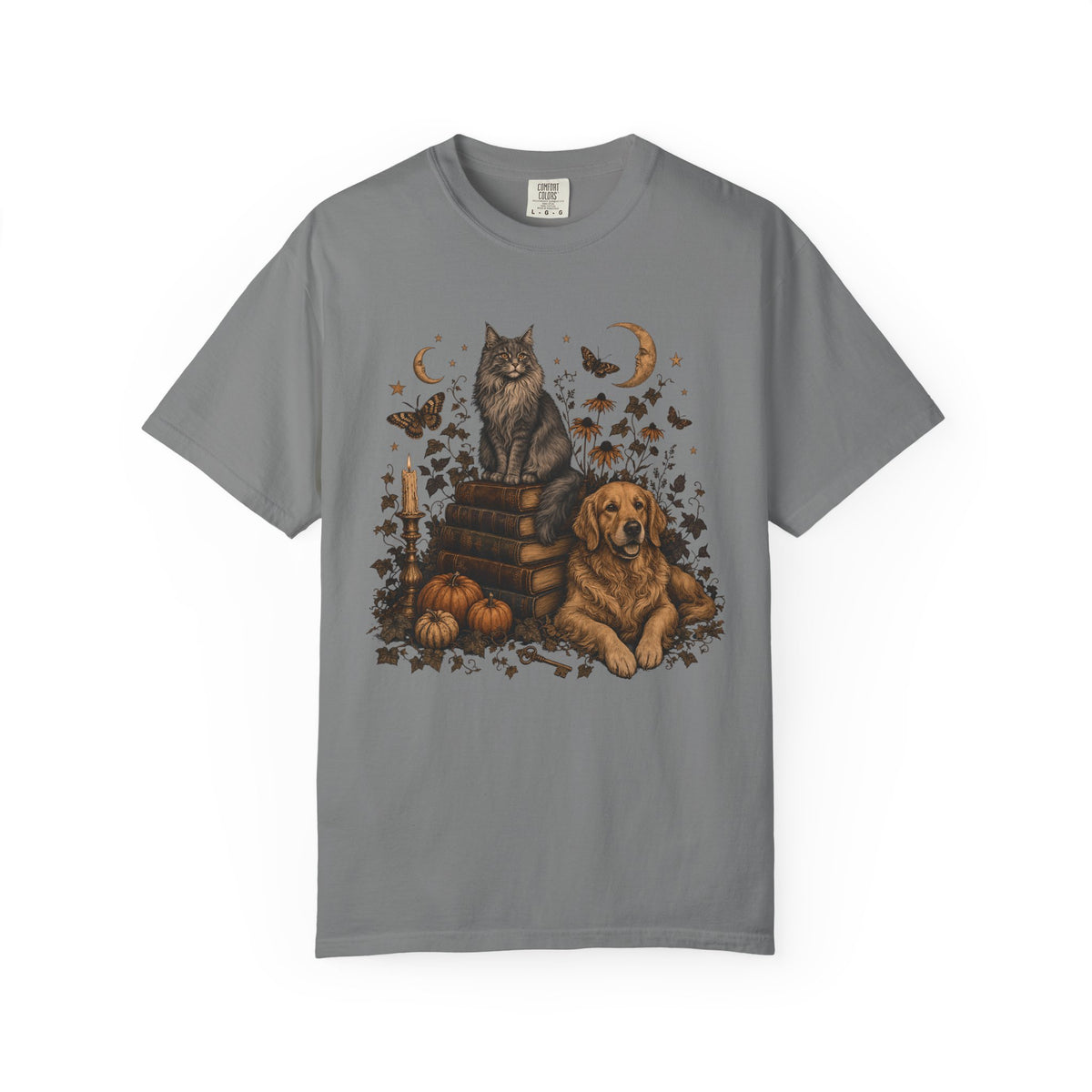 Cozy Autumn Dog & Cat T-Shirt – Dark Academia Pet Lover Tee