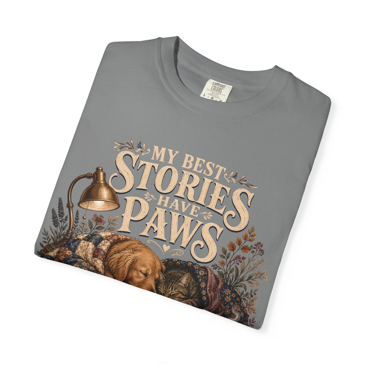 My Best Stories Have Paws – Book Lover Dog & Cat T-Shirt