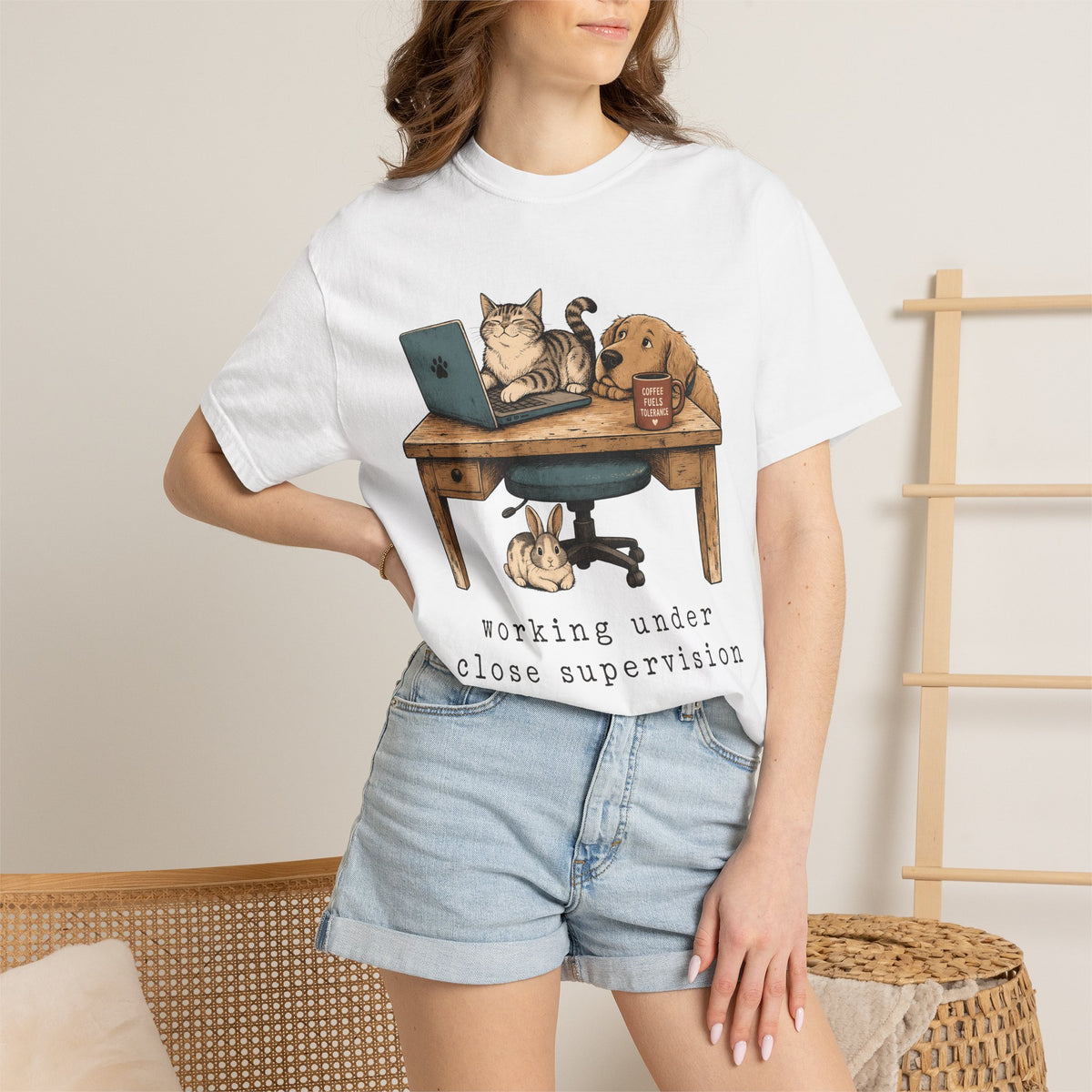 "Working Under Close Supervision" Funny Work From Home Pets T-Shirt