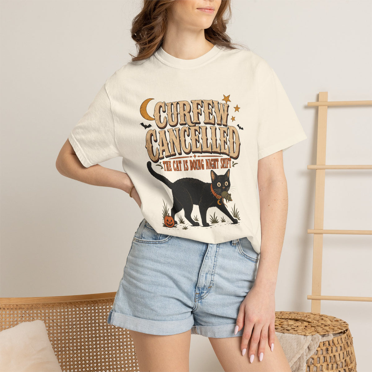 Curfew Cancelled Cat T-Shirt – Funny Halloween Cat Lover Tee