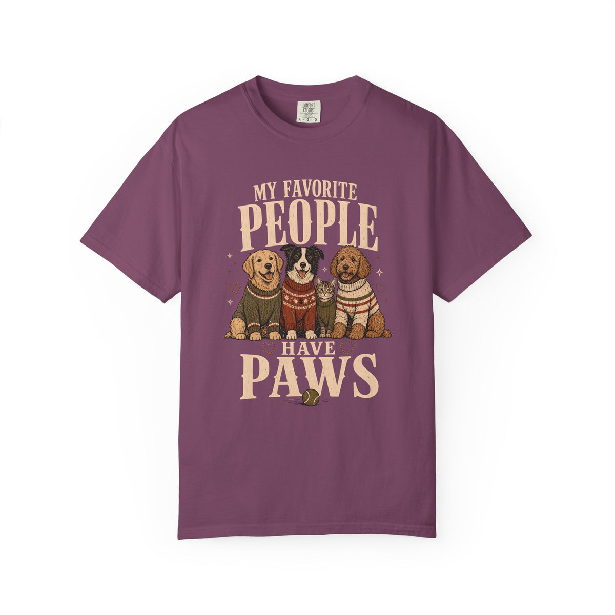 "My Favorite People Have Paws" T-Shirt – Golden Retriever, Border Collie, Cat & Doodle in Sweaters