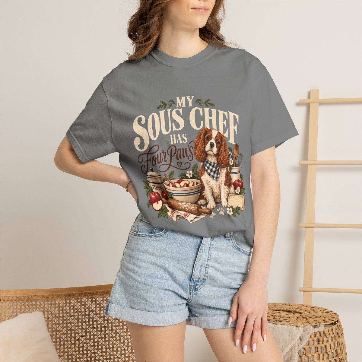 My Sous Chef Has Four Paws T-Shirt – Funny Dog Mom Baking Tee