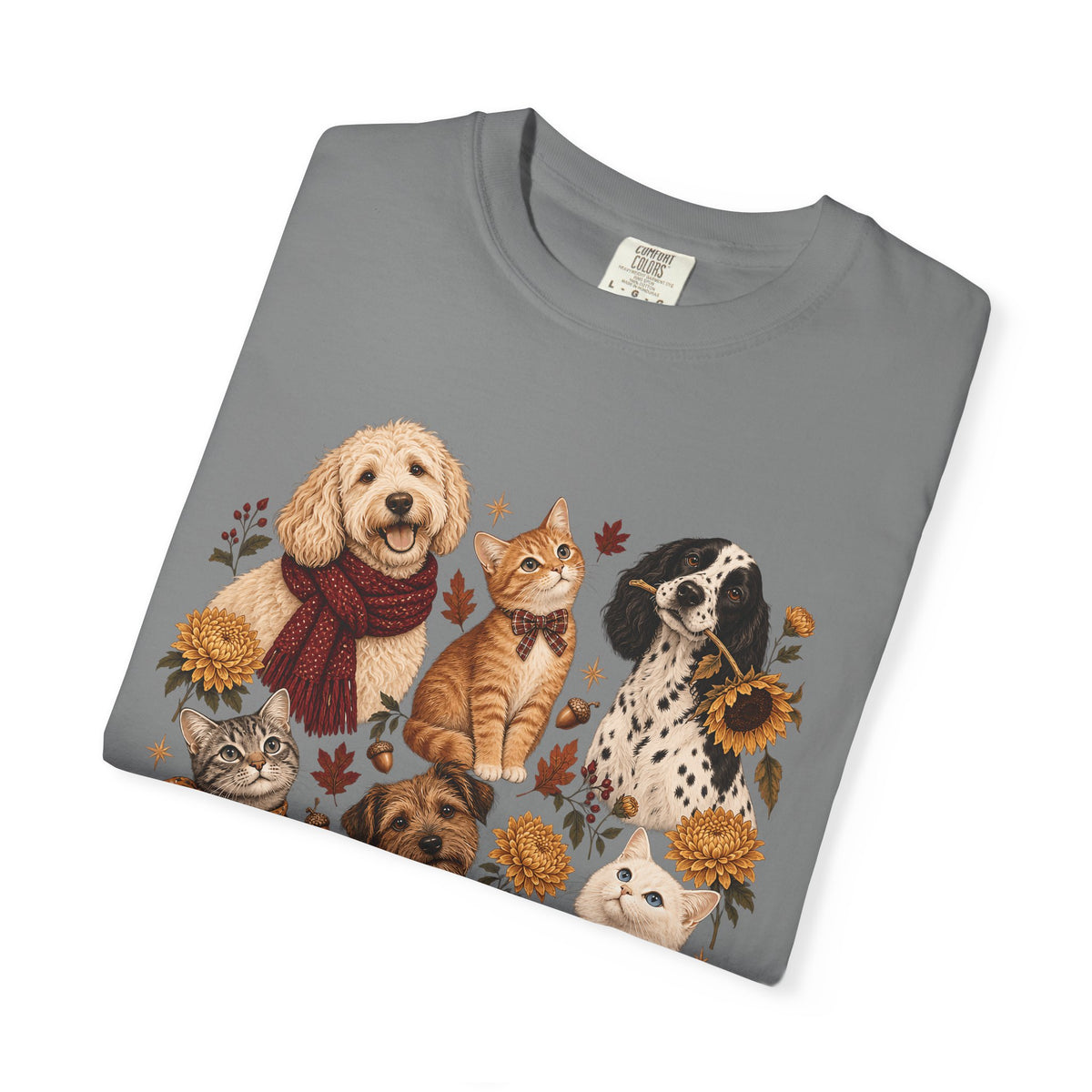 Vintage Autumn Dog & Cat T-Shirt – Six Pets Floral Graphic Tee