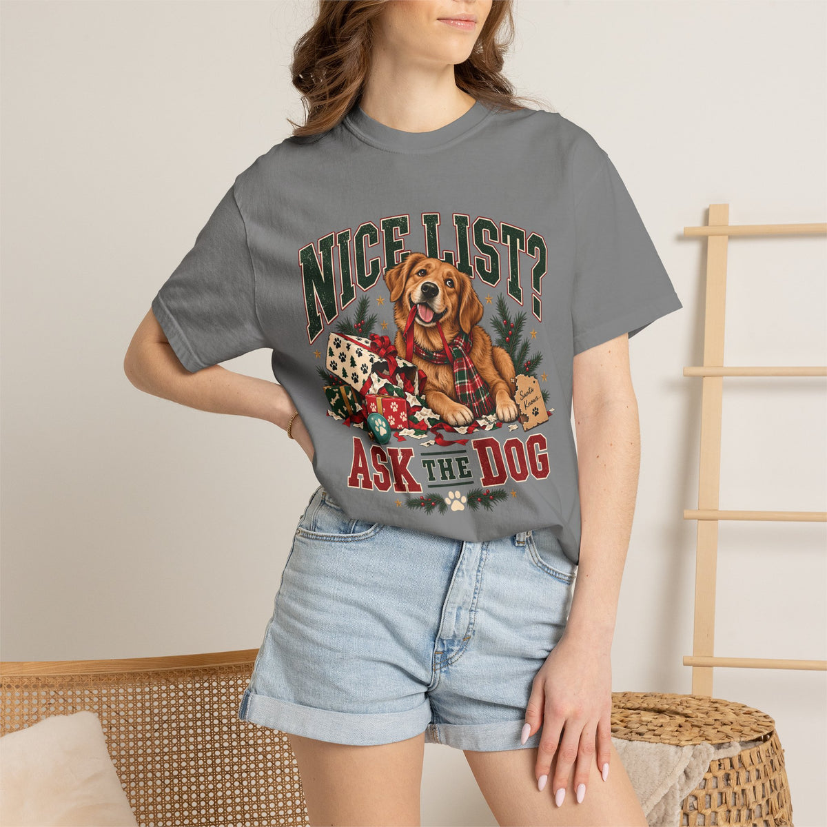 Nice List? Ask the Dog T-Shirt – Funny Christmas Dog Lover Tee