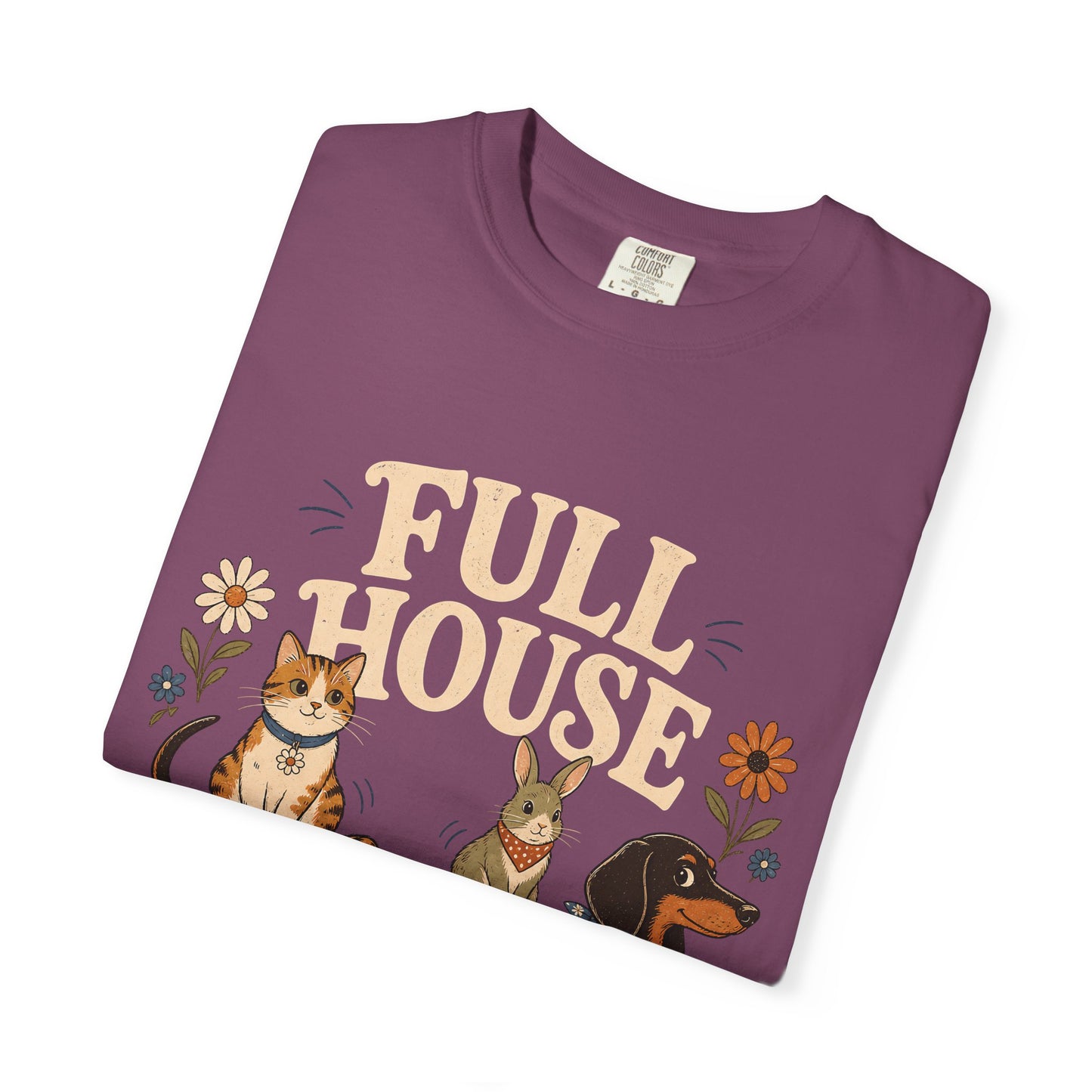 "Full House, No Children Required" Funny Dog, Cat & Bunny T-Shirt