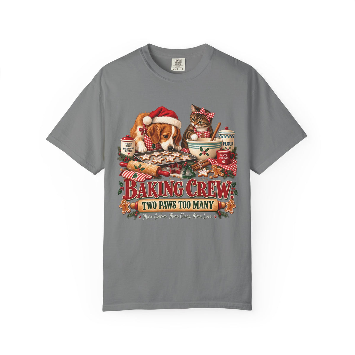 Baking Crew Two Paws Too Many T-Shirt – Funny Christmas Pet Baking Tee