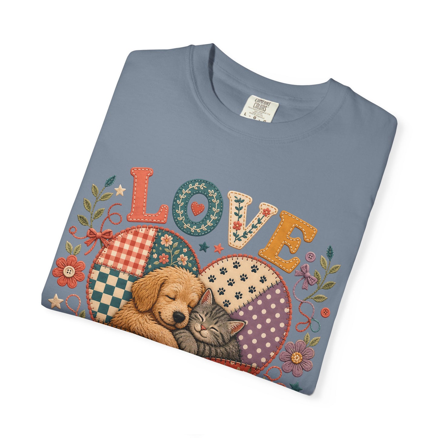 Love Lives Here — Cute Pet Lover T-Shirt - Embroidery Effecrt Print