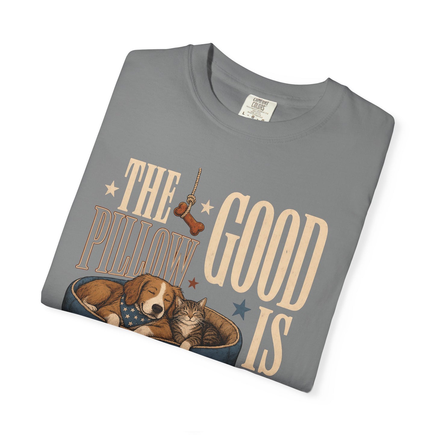 "The Good Pillow Is Taken" Funny Sleeping Dog & Cat T-Shirt
