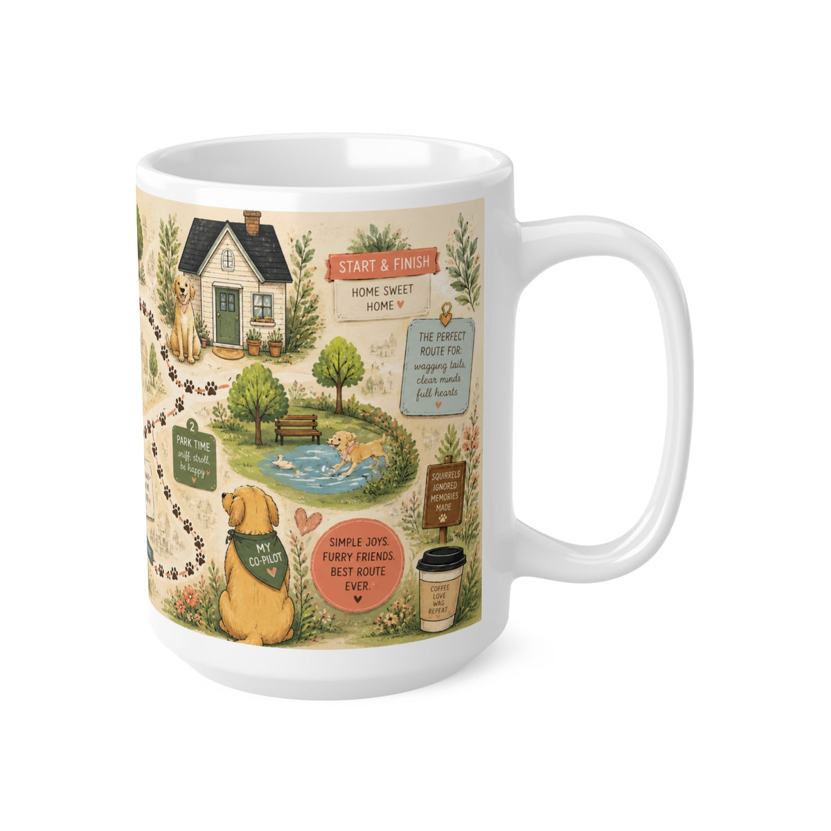 Dog Mom Coffee Route Mug — Cute Illustrated Map Coffee Cup (15oz Mug)