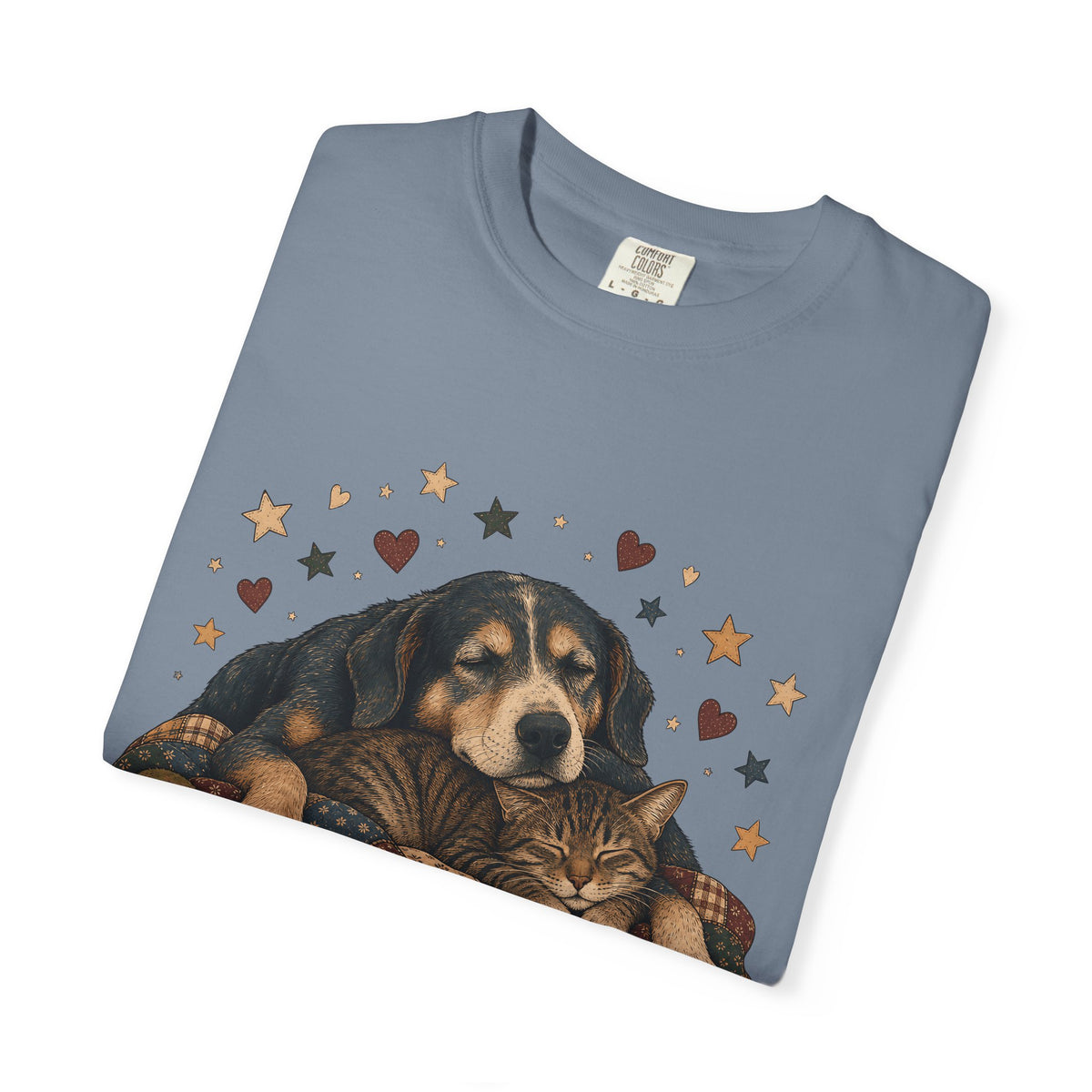 Sleeping Dog and Cat Cuddle T-Shirt – Cozy Pet Best Friends Tee