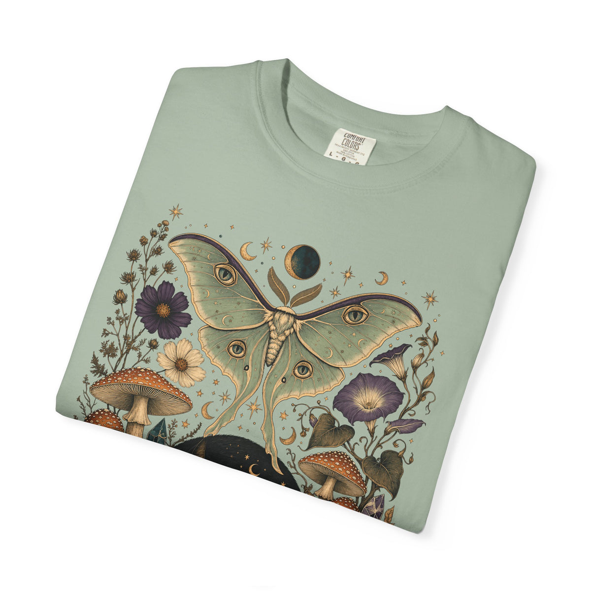Celestial Black Cat T-Shirt – Witchy Moth & Mushroom Cat Lover Tee