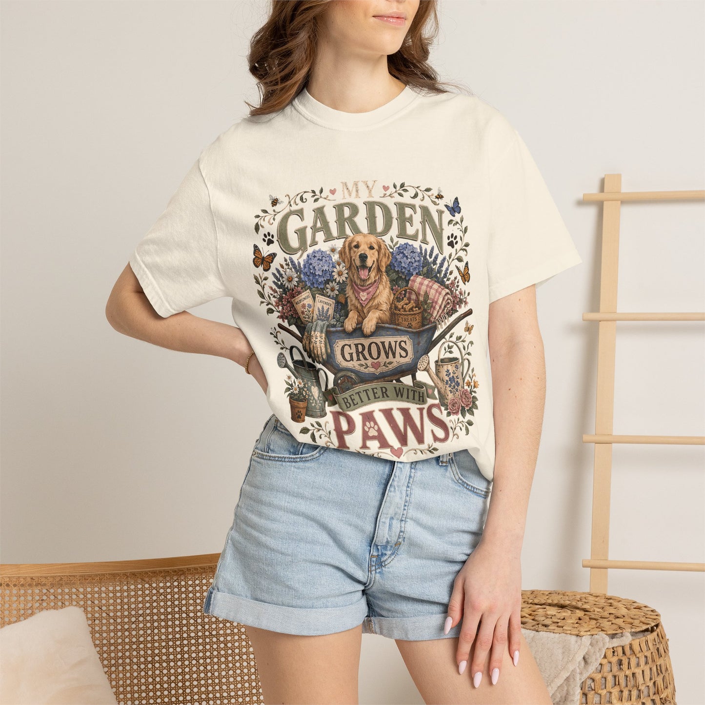 My Garden Grows Better with Paws" Dog & Gardening T-Shirt