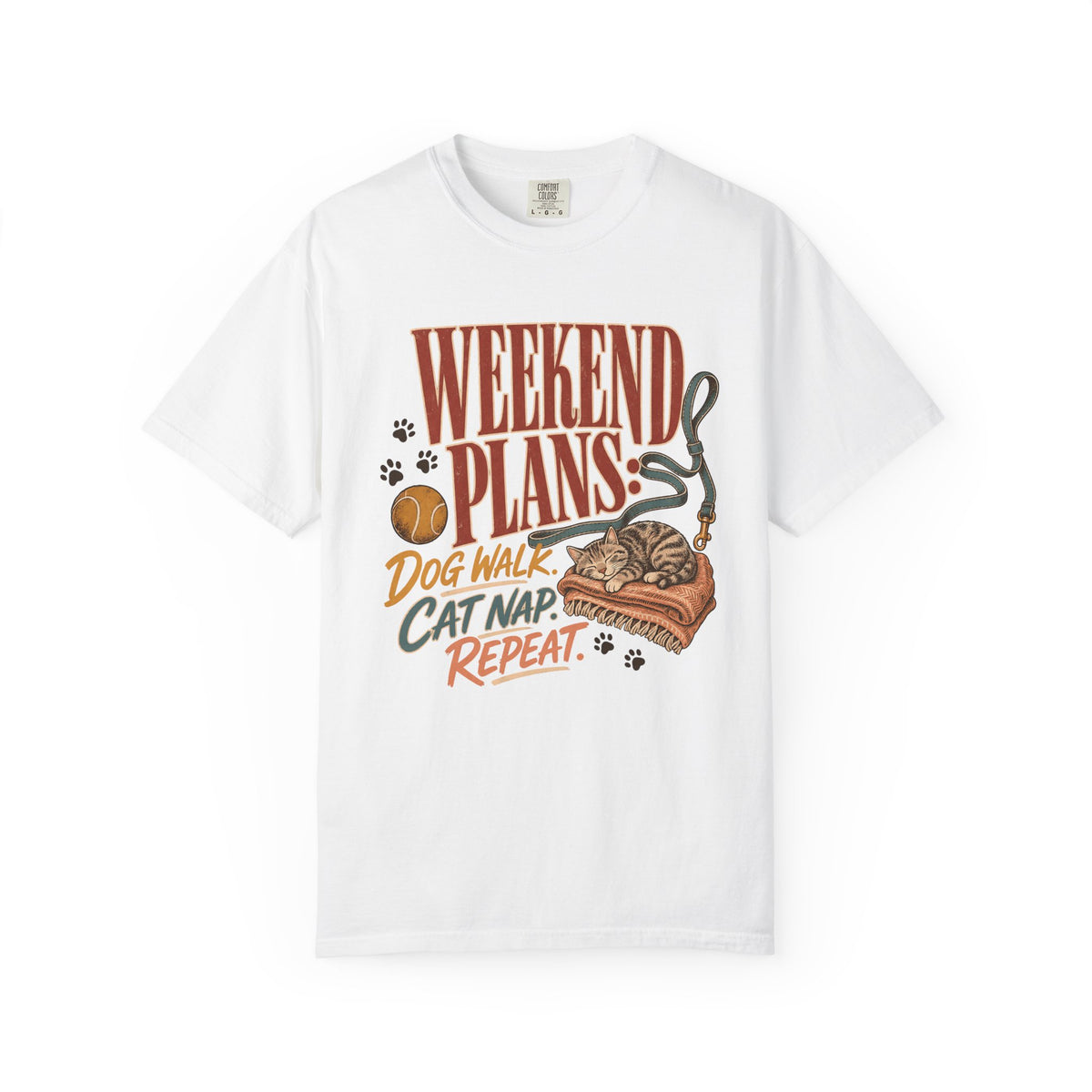 Weekend Plans Dog Walk Cat Nap Repeat T-Shirt – Funny Pet Parent Tee