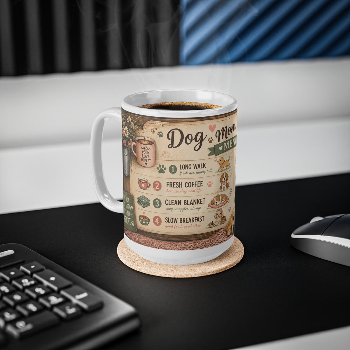Dog Mom Sunday Menu Mug — Cute Coffee Cup for Dog Lovers (15oz Mug)