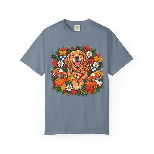 Golden Retriever Thanksgiving T-Shirt – Autumn Pumpkin Pie Dog Tee