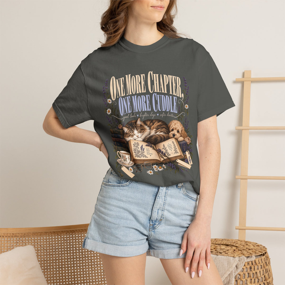 One More Chapter One More Cuddle T-Shirt – Book Lover Dog & Cat Tee