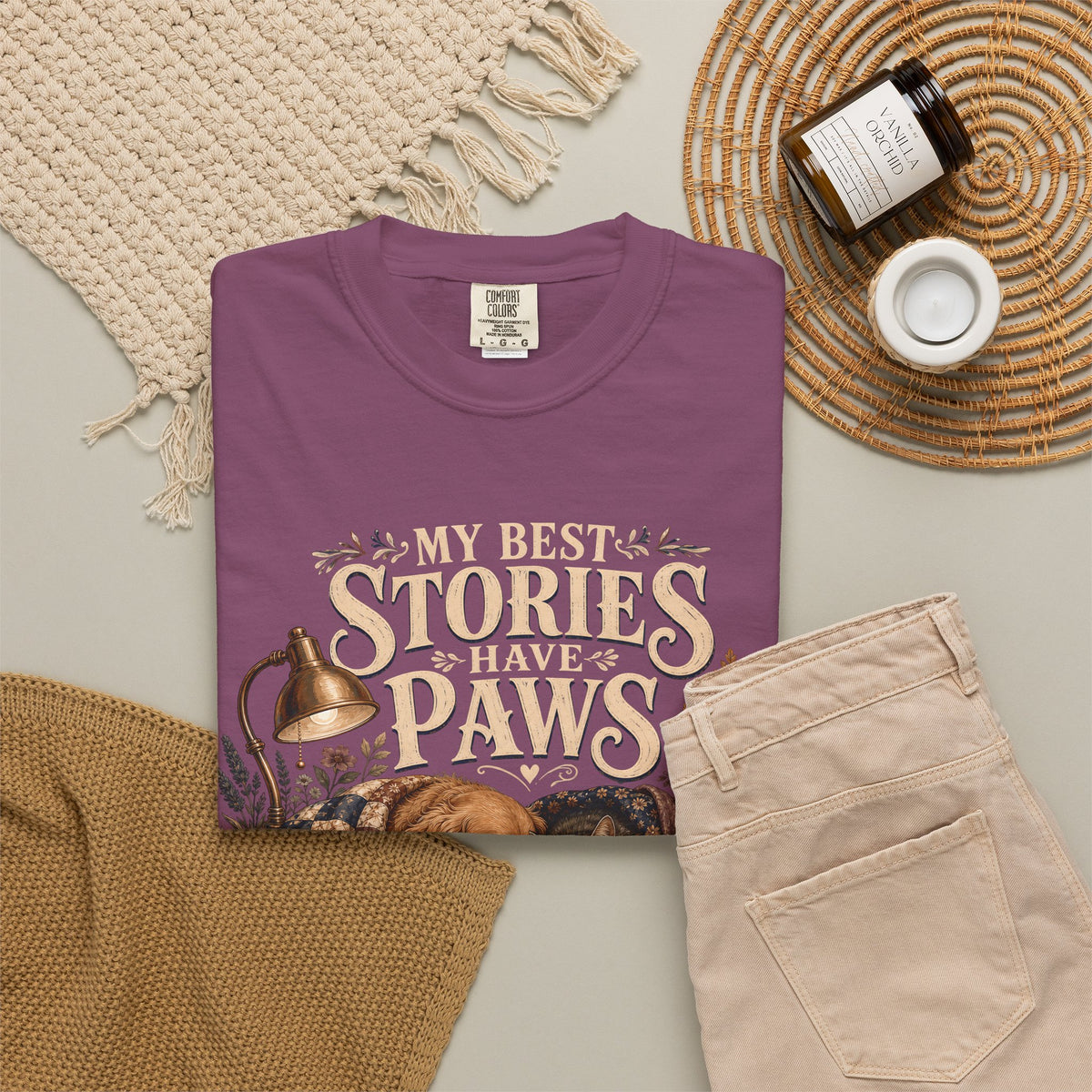 My Best Stories Have Paws – Book Lover Dog & Cat T-Shirt