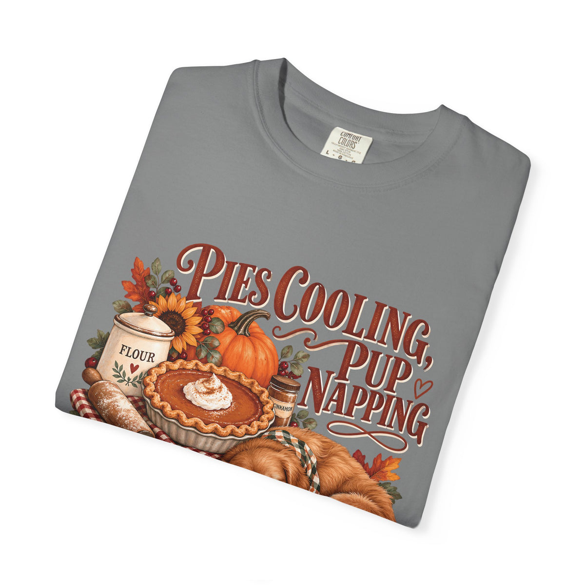 Pies Cooling Pup Napping T-Shirt – Cozy Autumn Dog Lover Tee