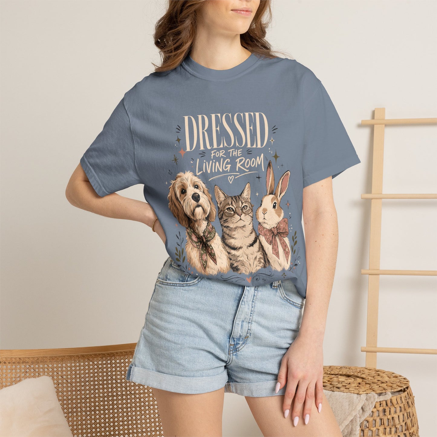 "Dressed for the Living Room" Dog, Cat & Bunny T-Shirt