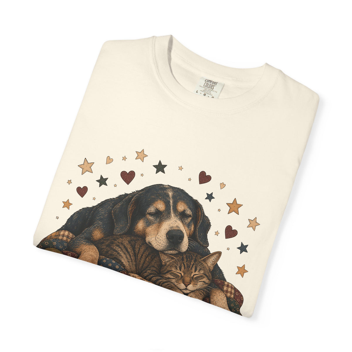 Sleeping Dog and Cat Cuddle T-Shirt – Cozy Pet Best Friends Tee