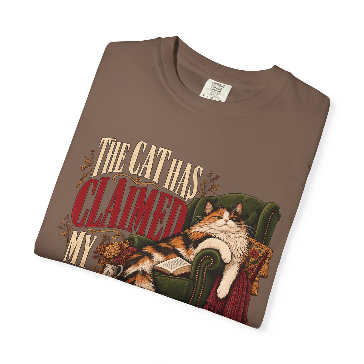 The Cat Has Claimed My Reading Chair T-Shirt – Funny Cat Book Lover Tee